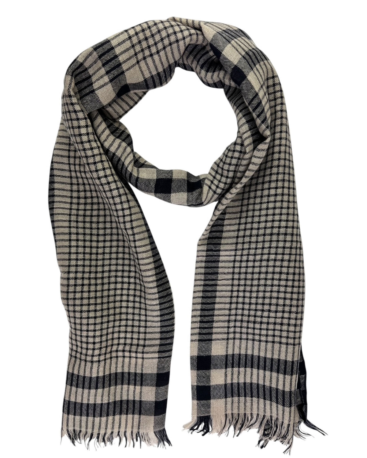 Brunello Cucinelli Scarf Midnight Blue Gray Plaid - Cashmere Silk Men Shawl SALE