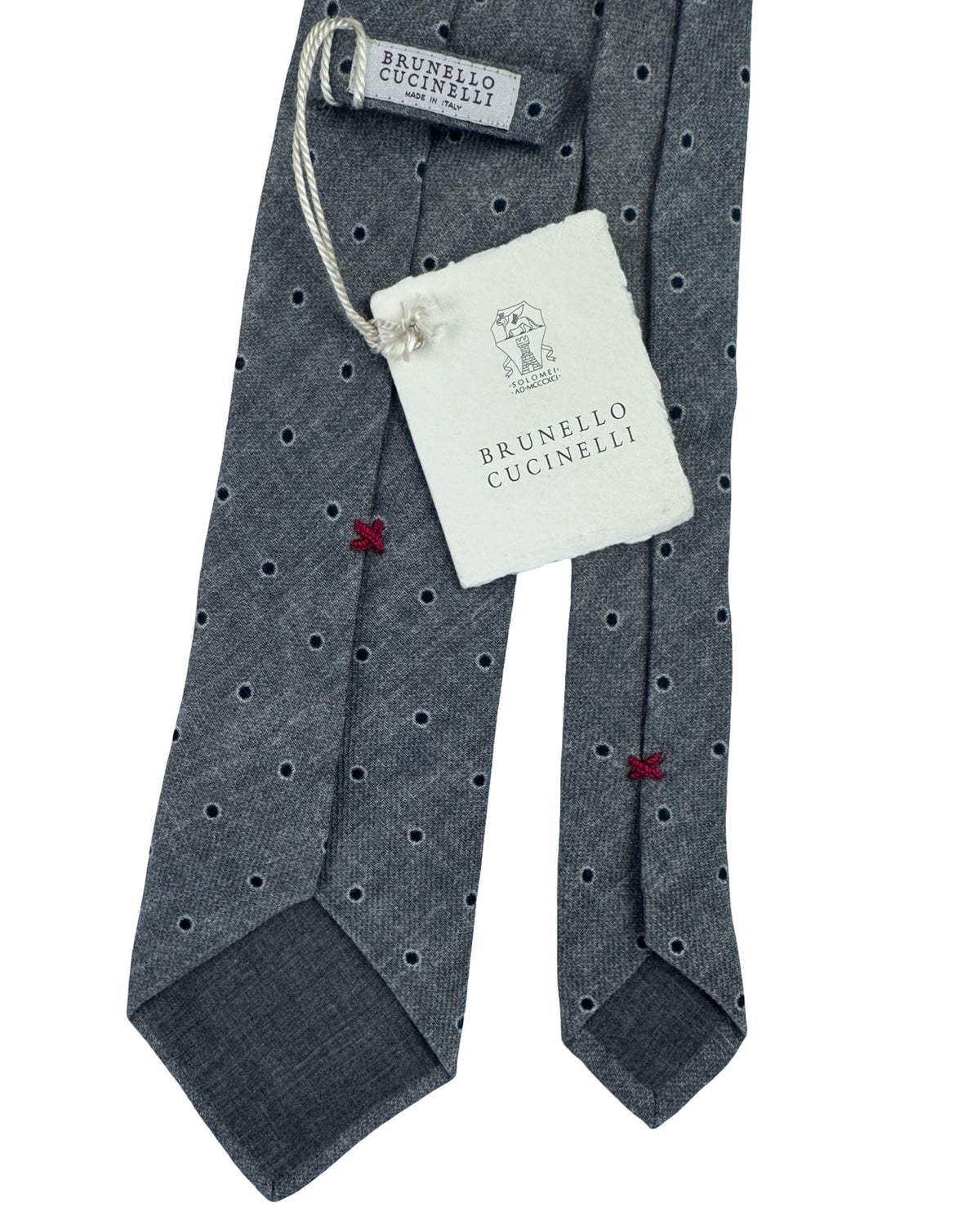 Brunello Cucinelli Silk Tie Charcoal Gray Polka Dot