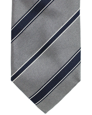 Brunello Cucinelli Silk Tie Gray Dark Blue Stripes Design