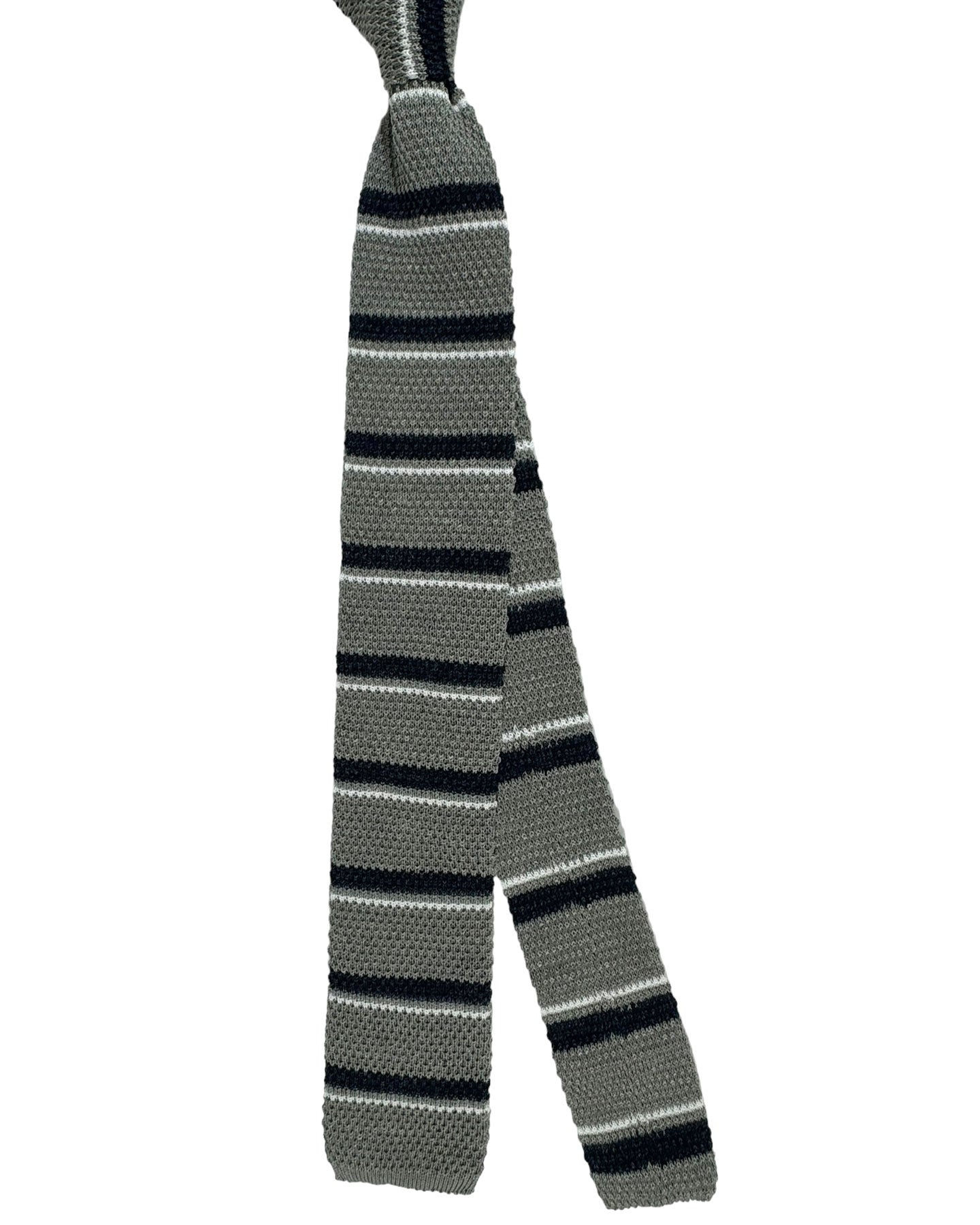 Brunello Cucinelli Square End Knitted Tie Gray Black Horizontal Stripes