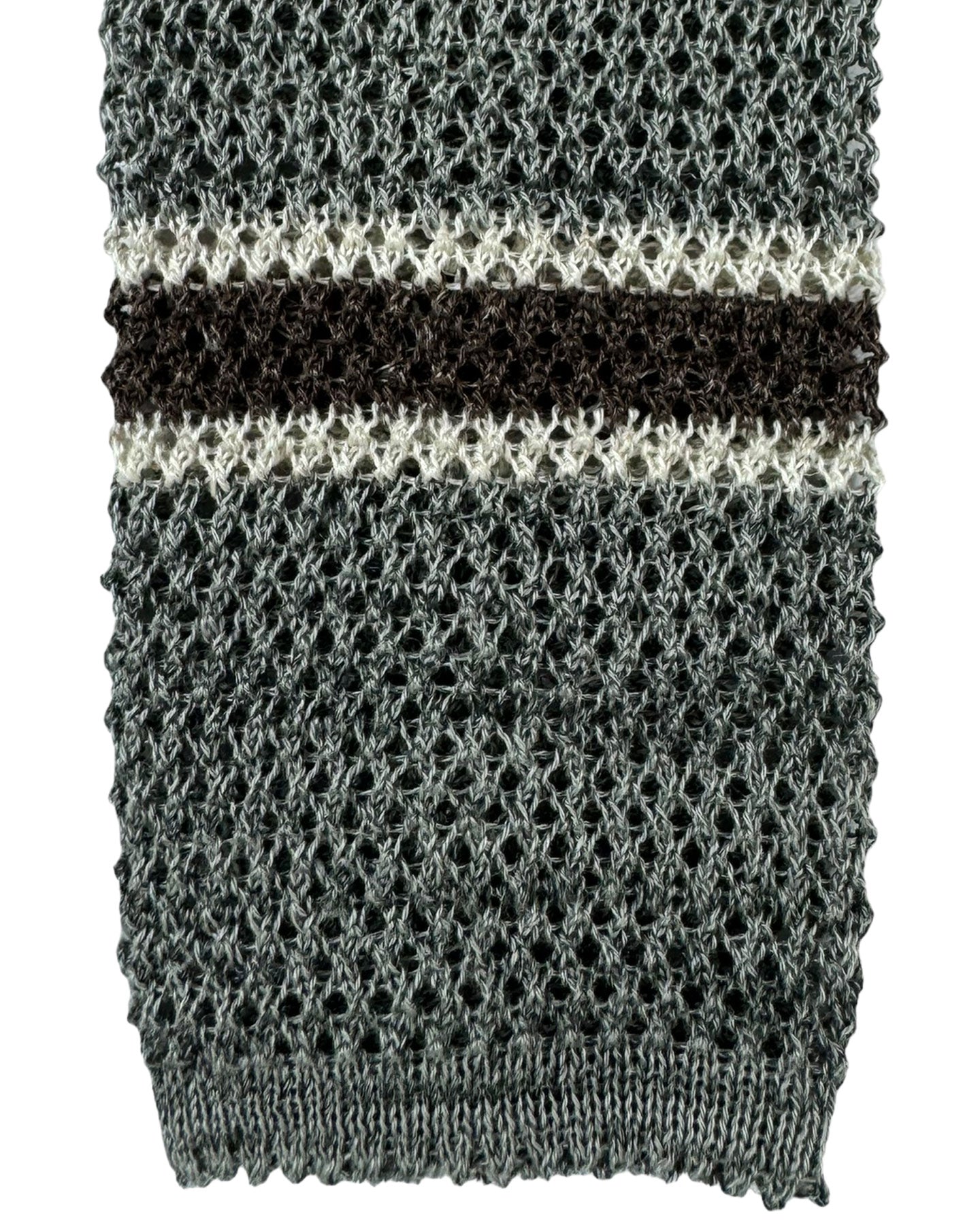 Brunello Cucinelli Square End Knitted Tie Gray Horizontal Stripes