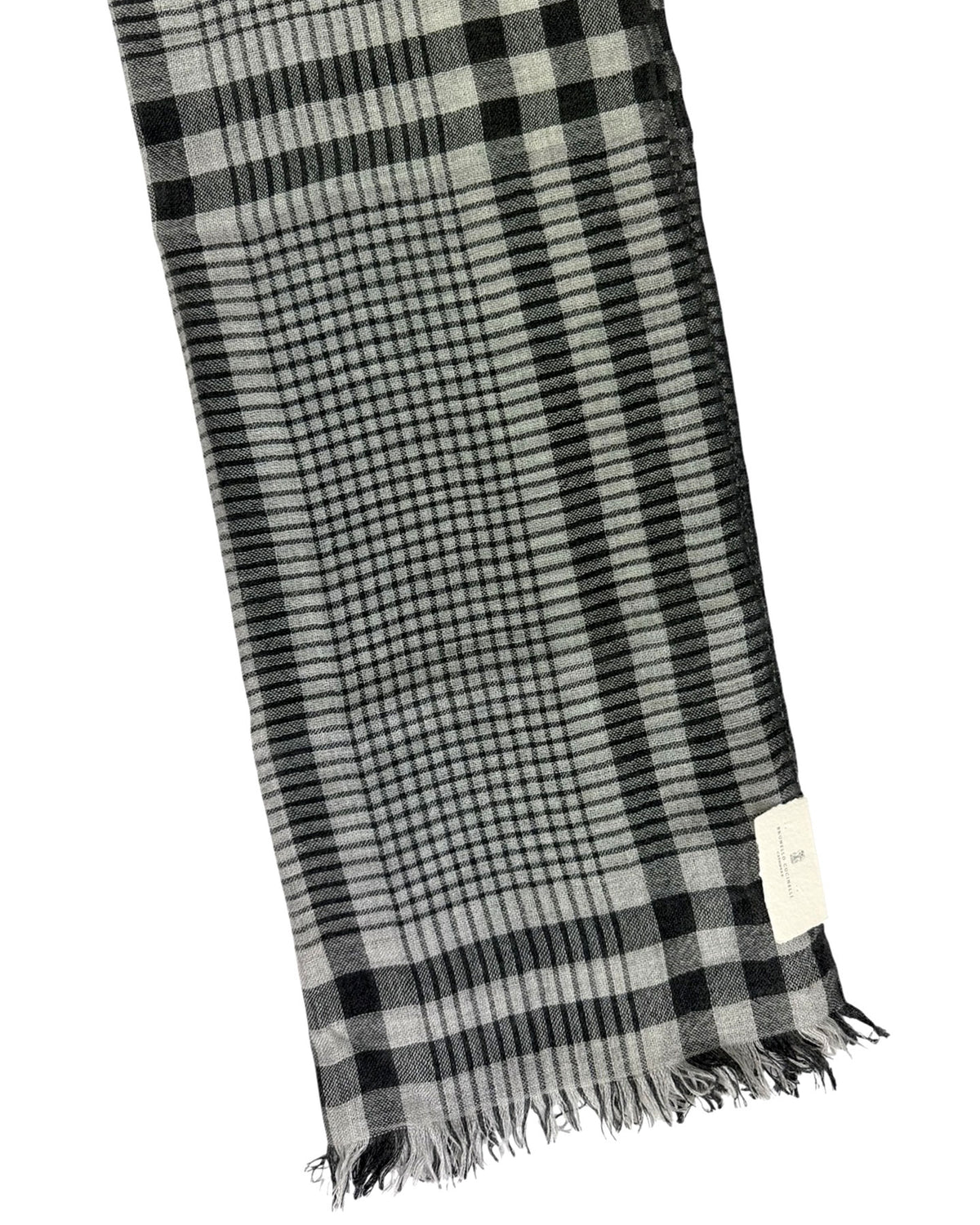 Brunello Cucinelli Scarf Black Gray Plaid Cashmere Silk Men Shawl SALE
