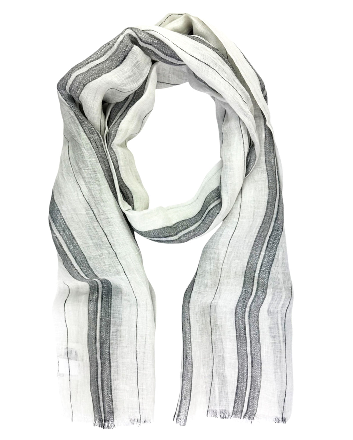 Brunello Cucinelli Scarf White Gray Stripes Linen Men Shawl