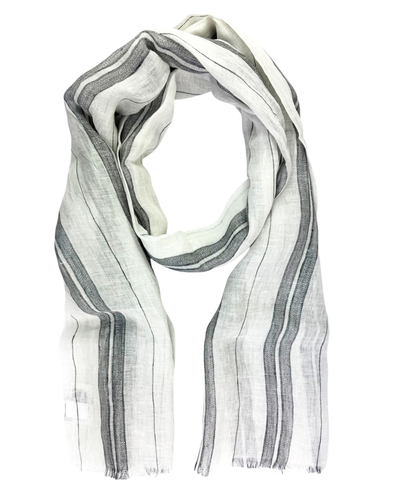 Brunello Cucinelli Scarf White Gray Stripes Linen Men Shawl