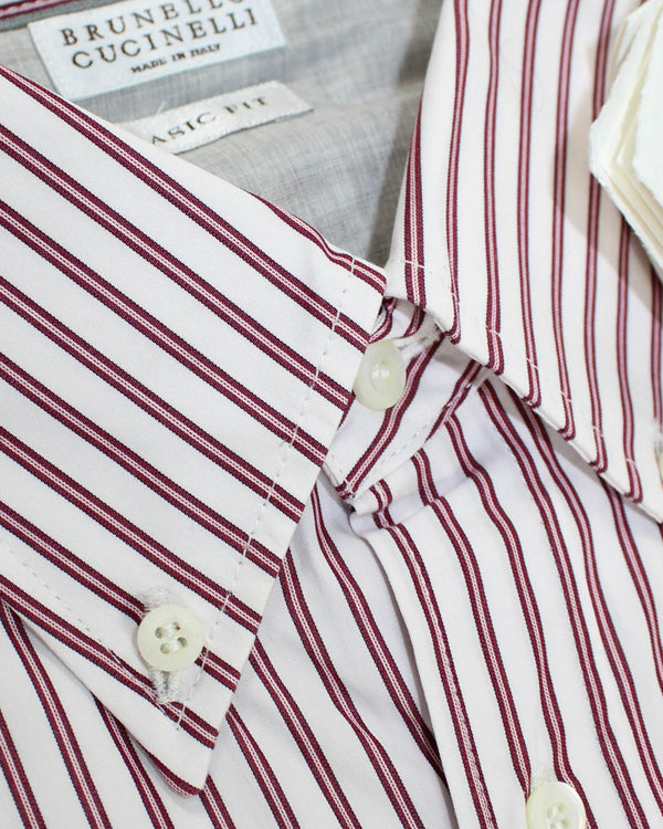 Brunello Cucinelli Dress Shirt White Purple Stripes Button Down XL SAL
