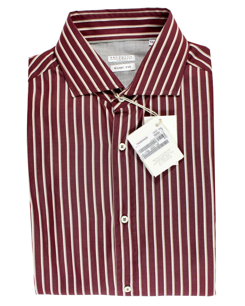 Brunello Cucinelli Shirt Maroon Stripes XXL Spread Collar SALE - Tie Deals Brunello Cucinelli Shirt Maroon Stripes XXL Spread Collar SALE - Tie Deals