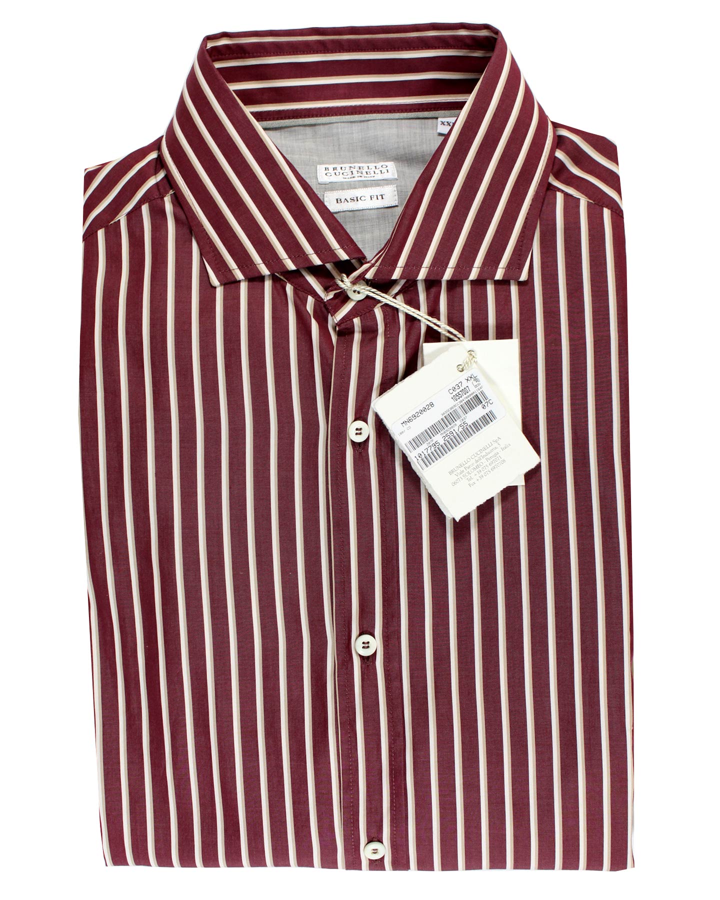 Brunello Cucinelli Shirt Maroon Stripes XXL Spread Collar SALE Brunello Cucinelli Shirt Maroon Stripes XXL Spread Collar SALE