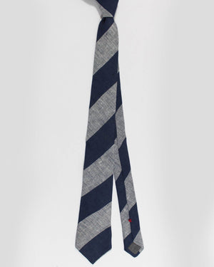 Brunello Cucinelli Linen Tie Gray Navy Stripes