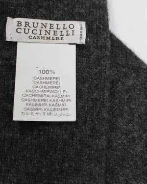 Brunello Cucinelli Square End Cashmere Tie Charcoal Gray With Maroon Edge
