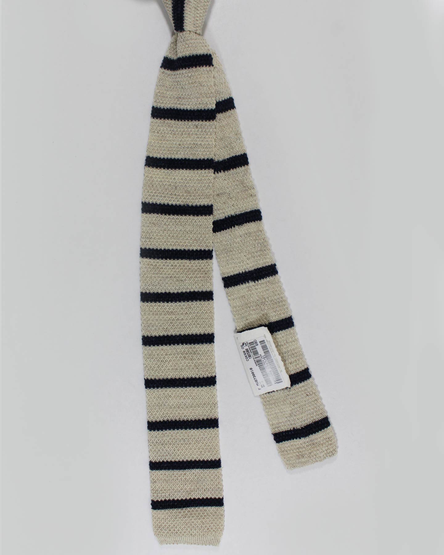 Brunello Cucinelli Square End Knitted Tie White Navy Stripes