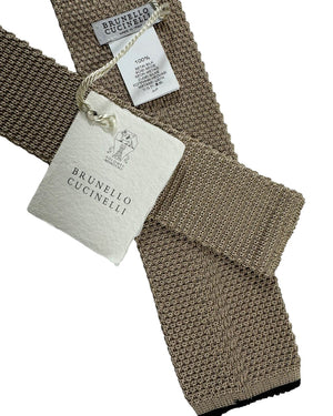 Brunello Cucinelli Silk Square End Knitted Tie Tan