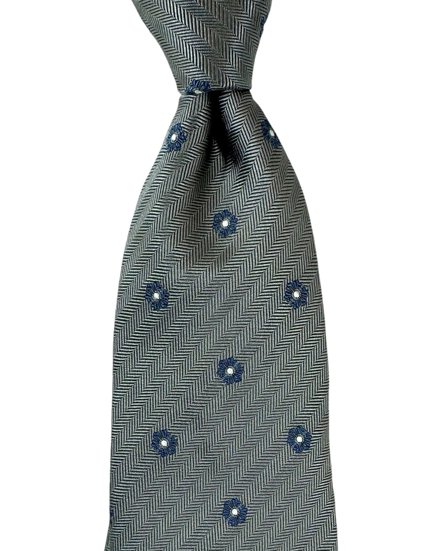 Brunello Cucinelli Silk Necktie Gray Dark Blue Mini Floral