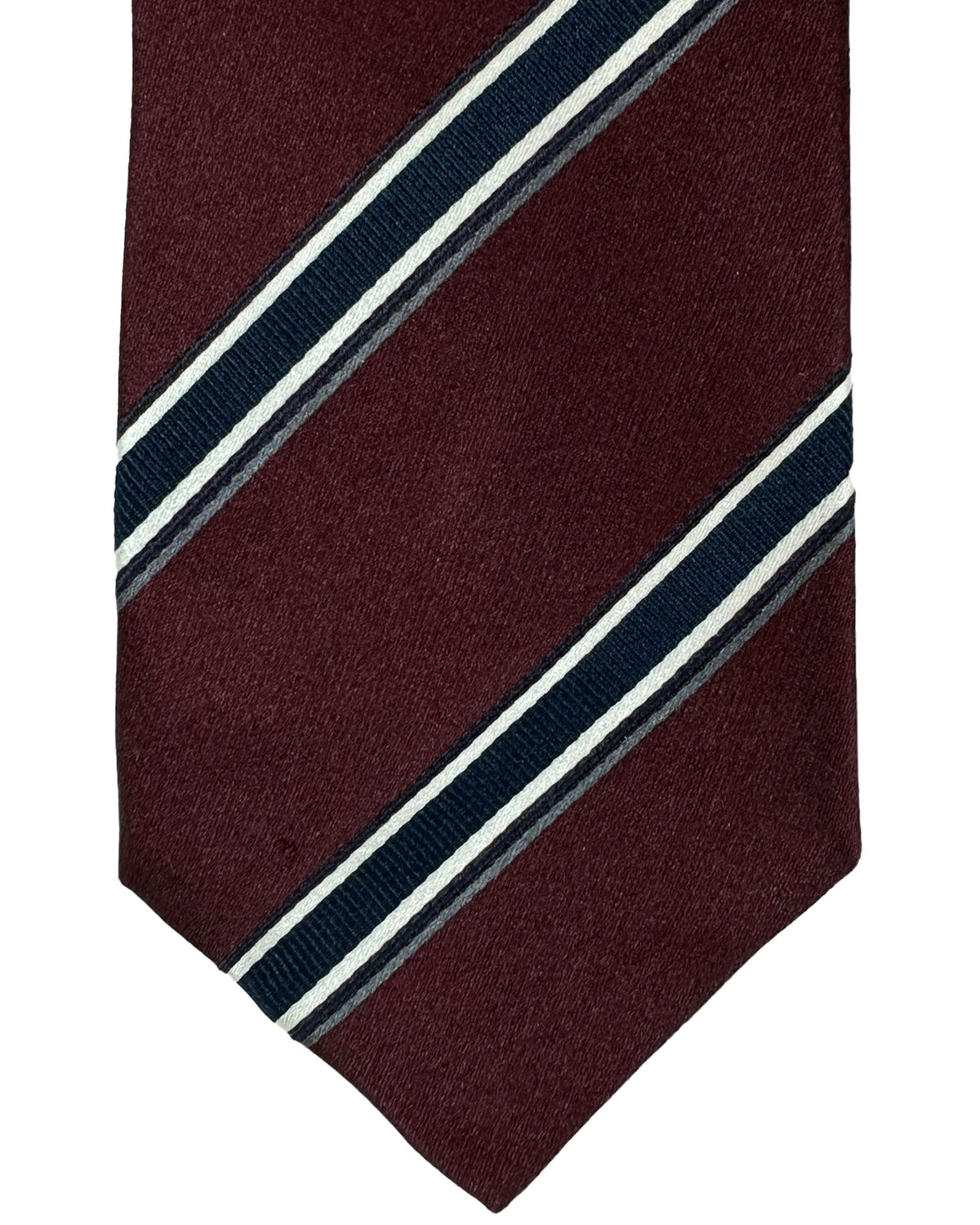 Brunello Cucinelli Silk Cotton Necktie Maroon Dark Blue Stripes