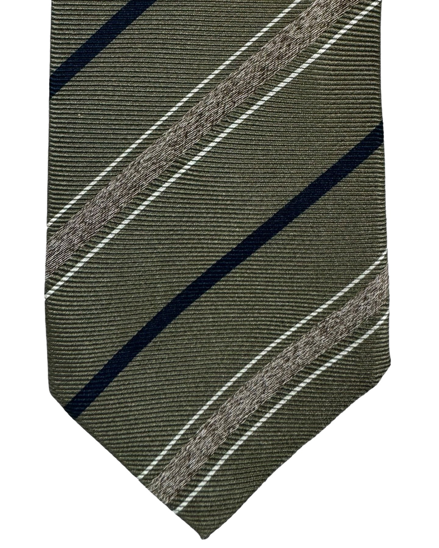 Brunello Cucinelli Silk Necktie Olive Black Stripes