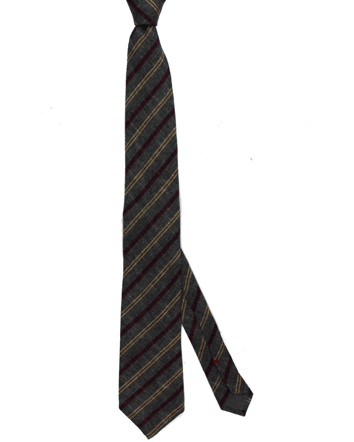 Brunello Cucinelli Wool Tie Metal Gray Maroon Stripes SALE