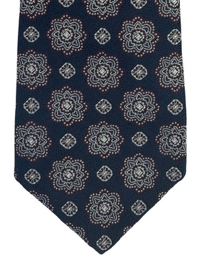 Brunello Cucinelli Silk Tie Navy Purple Silver Floral