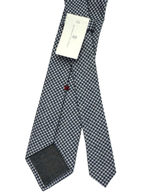 Brunello Cucinelli Silk Tie Dark Blue Silver Houndstooth