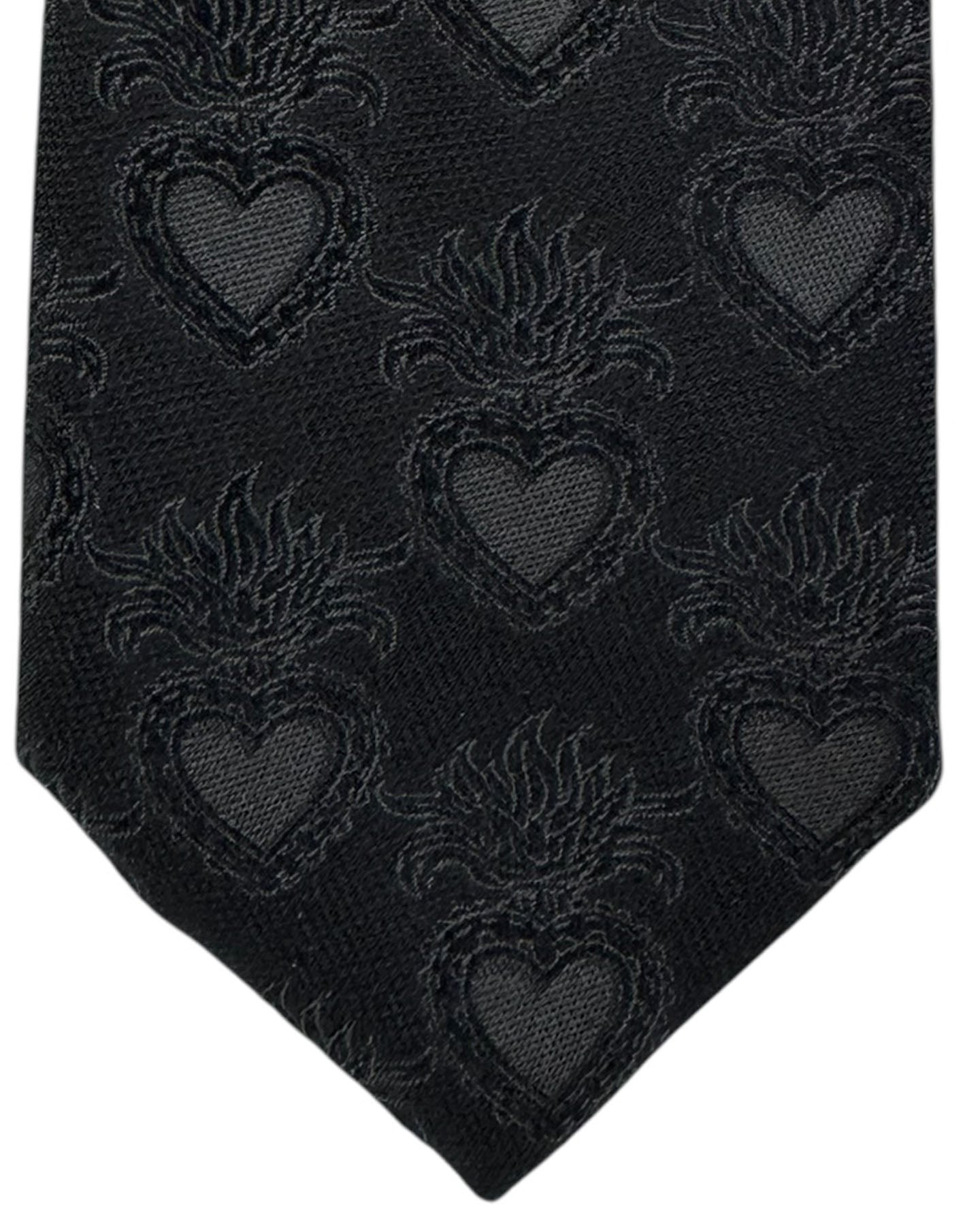 Dolce & Gabbana Skinny Tie Black Tonal Flaming Hearts