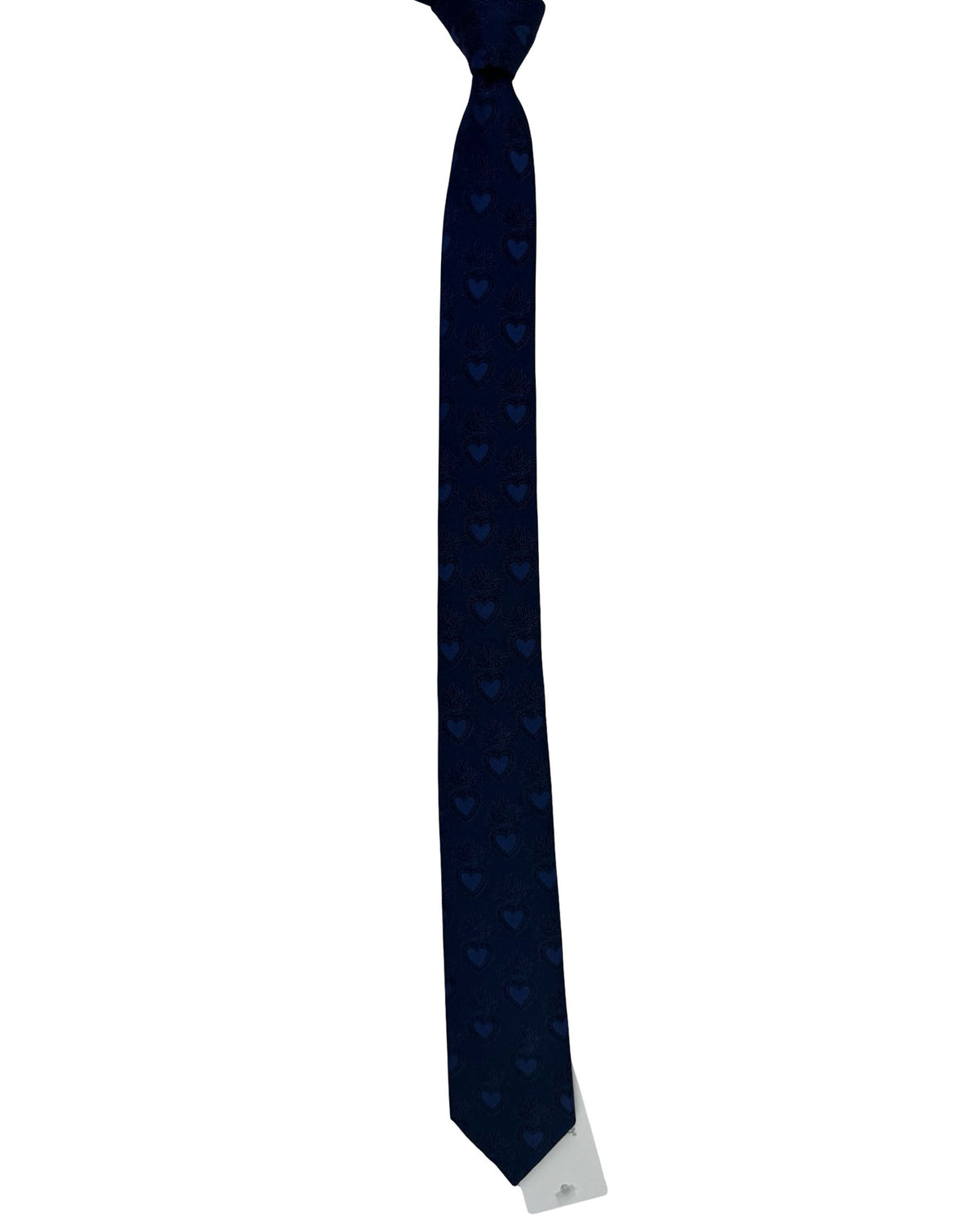 Dolce & Gabbana Skinny Tie Dark Blue Sacred Heart Pattern