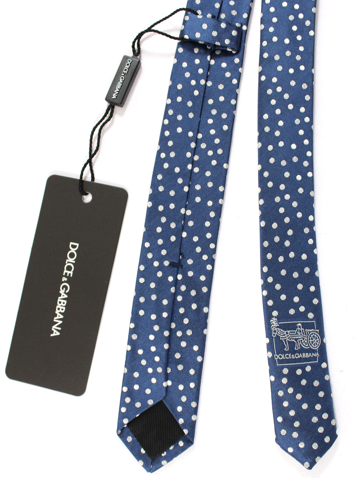 Dolce & Gabbana Skinny Tie Navy Silver Polka Dots SALE - Tie Deals