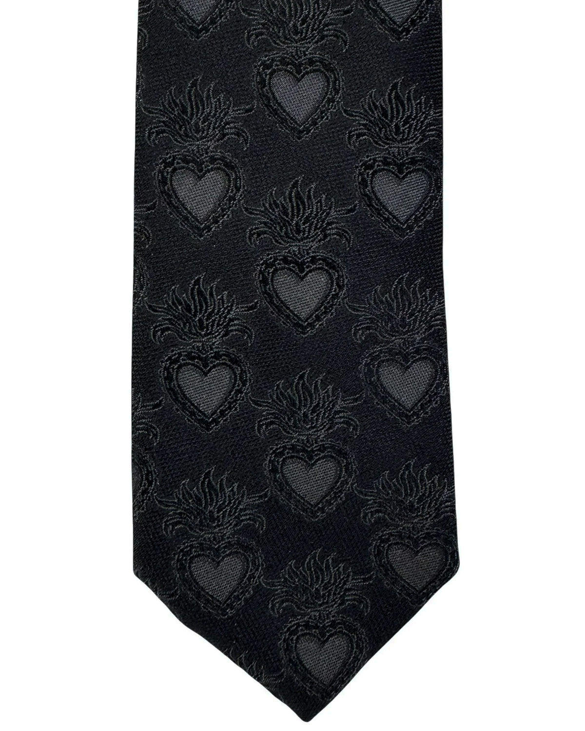 Dolce & Gabbana Skinny Tie Black Tonal Flaming Hearts