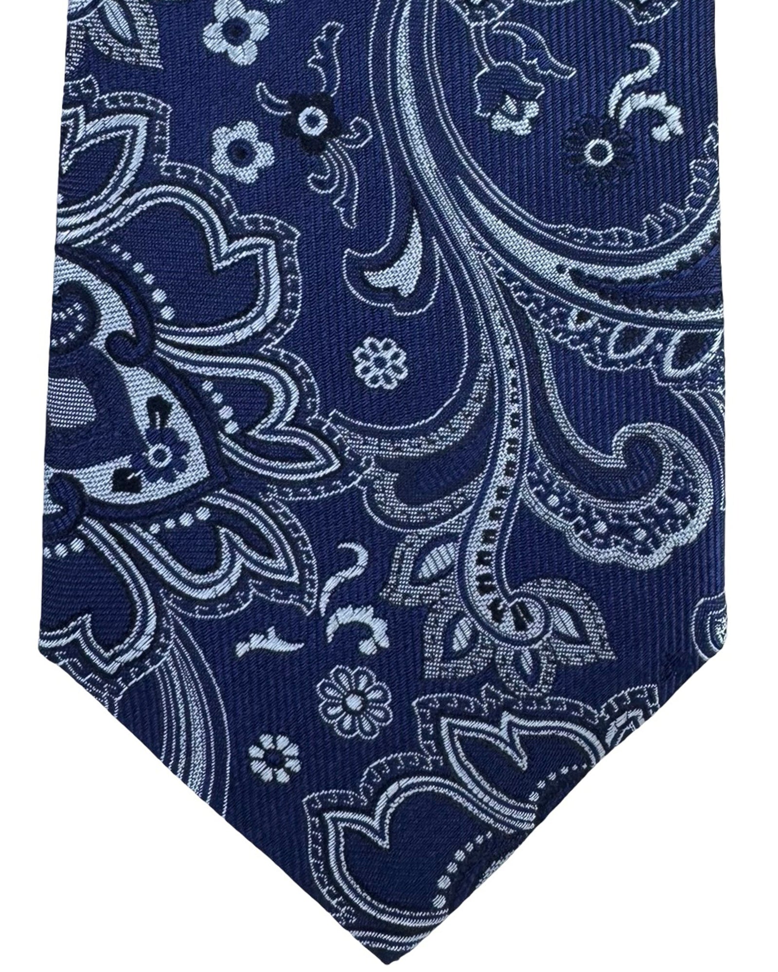 Etro Tie Navy White Floral Paisley Pattern