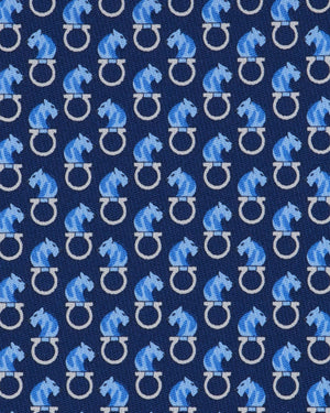Salvatore Ferragamo Tie Midnight Blue Tiger & Gancini Pattern  - New Collection