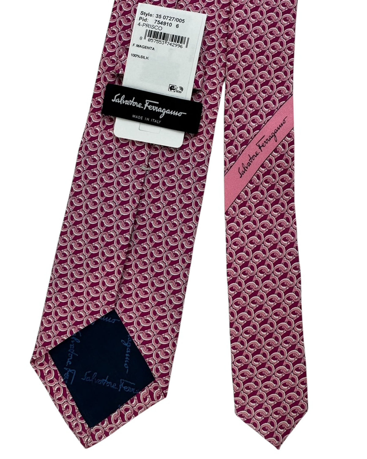 Salvatore Ferragamo Tie Magenta Interlocking Ropes Design