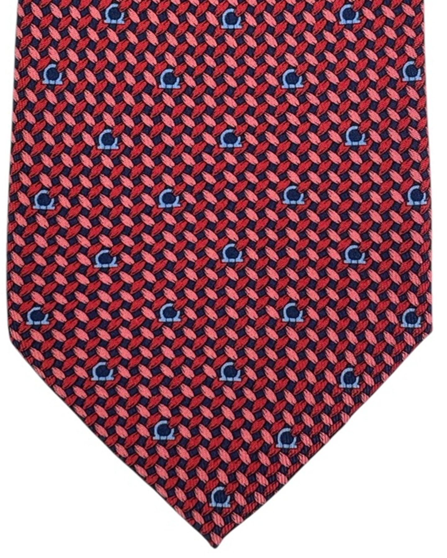 Salvatore Ferragamo Tie Red Pink Maglia Gancini Design