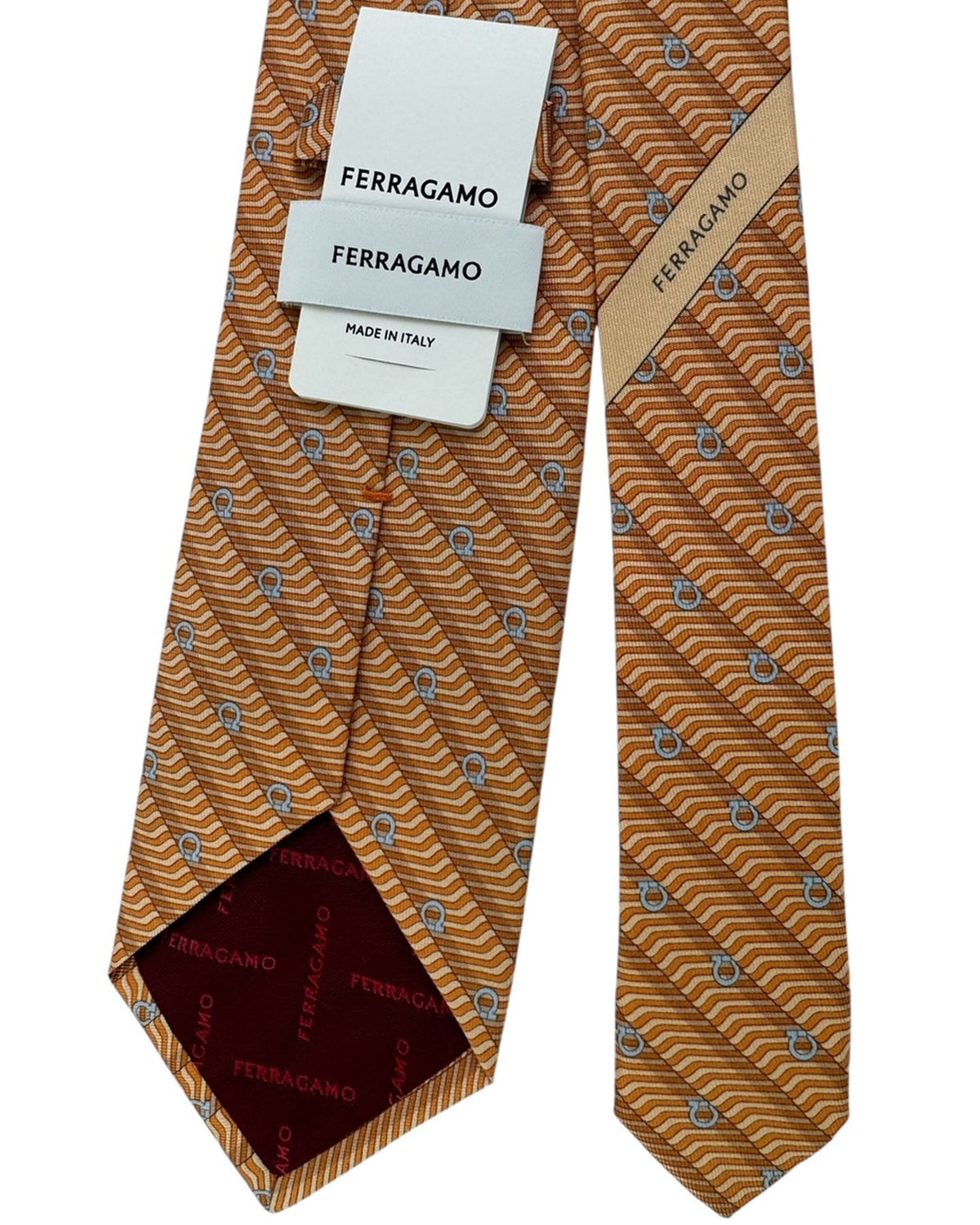 Salvatore Ferragamo Tie Orange with Sky Blue Horseshoe Pattern