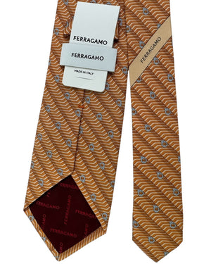 Salvatore Ferragamo Tie Orange with Sky Blue Horseshoe Pattern