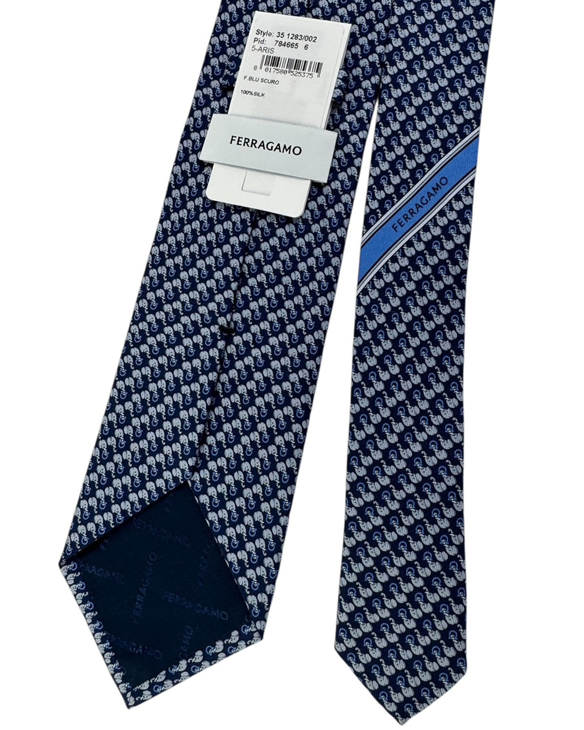 Salvatore Ferragamo Tie Midnight Blue Elephant And Horseshoe Print - New Collection