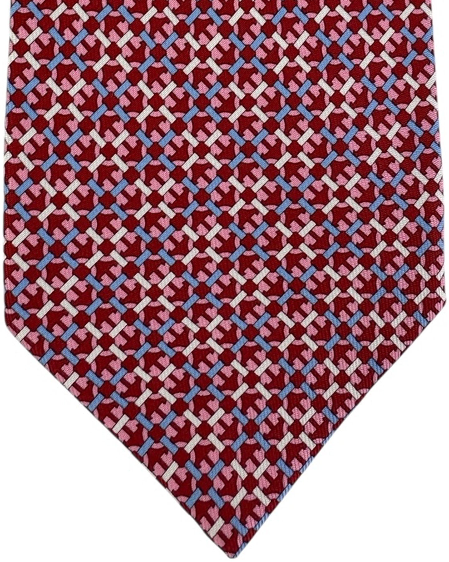 Salvatore Ferragamo Tie Red Pink Geometric Gancini