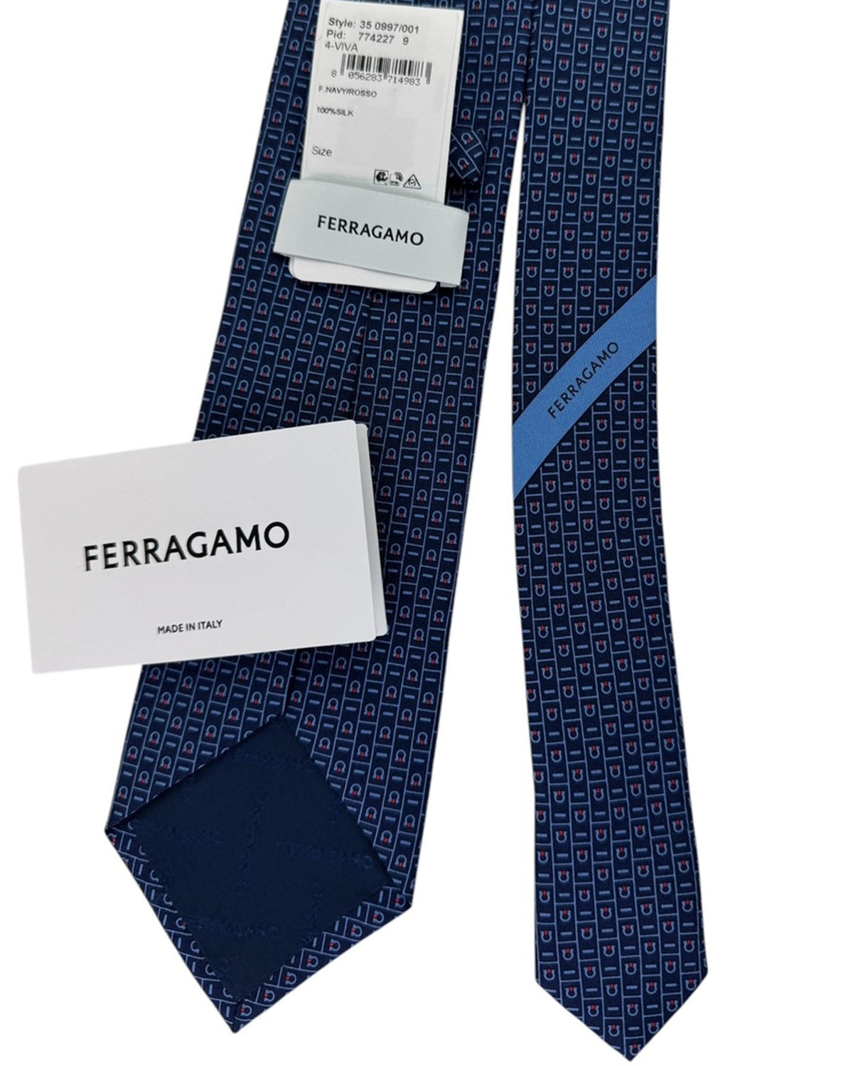 Salvatore Ferragamo Tie Navy Blue With Gancini Pattern