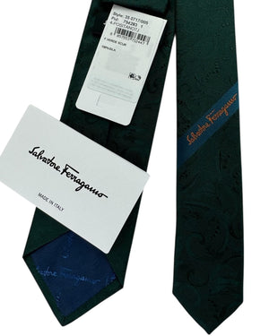 Salvatore Ferragamo Tie Forest Green Tonal Floral Jacquard