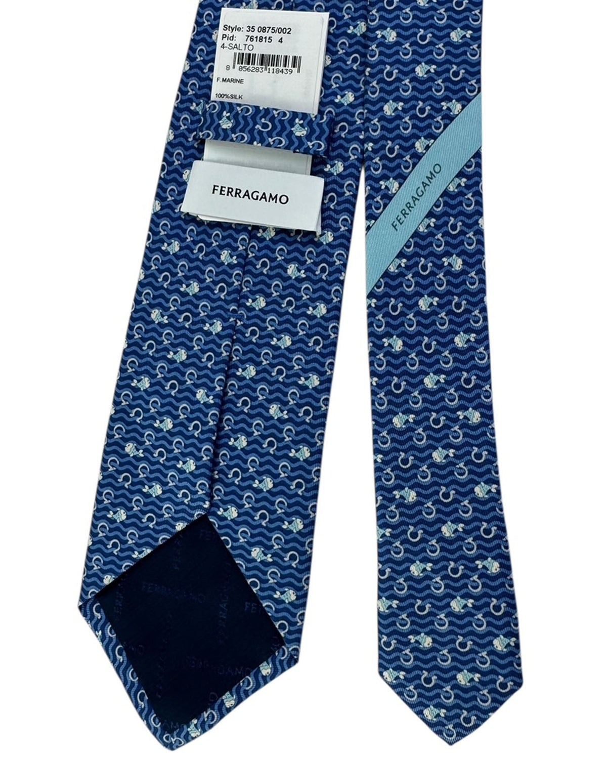 Salvatore Ferragamo Tie Navy Blue With Fish And Wave Pattern
