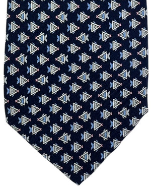 Salvatore Ferragamo Tie Navy Blue With Geometric Triangle Fish Pattern