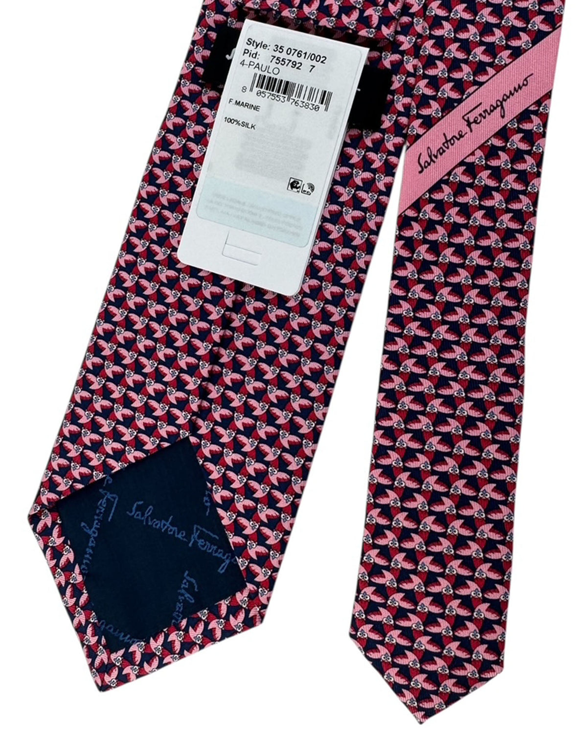 Salvatore Ferragamo Tie Dark Blue And Pink With Owl Pattern