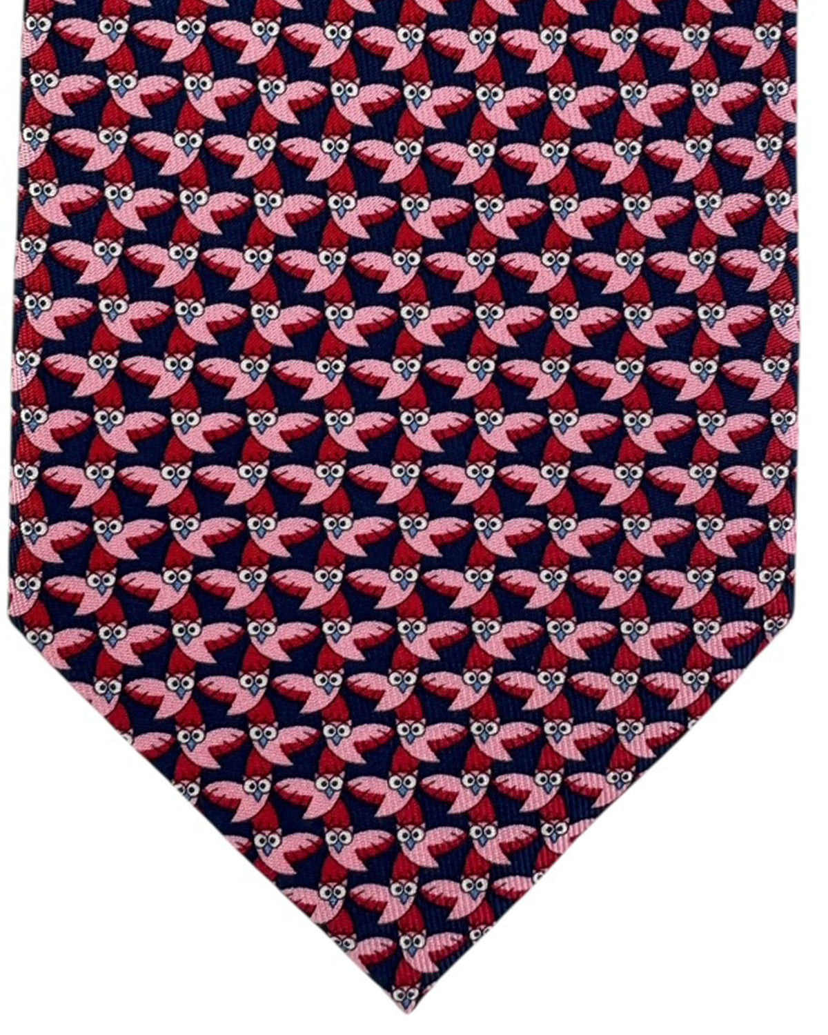 Salvatore Ferragamo Tie Dark Blue Pink With Owl Pattern