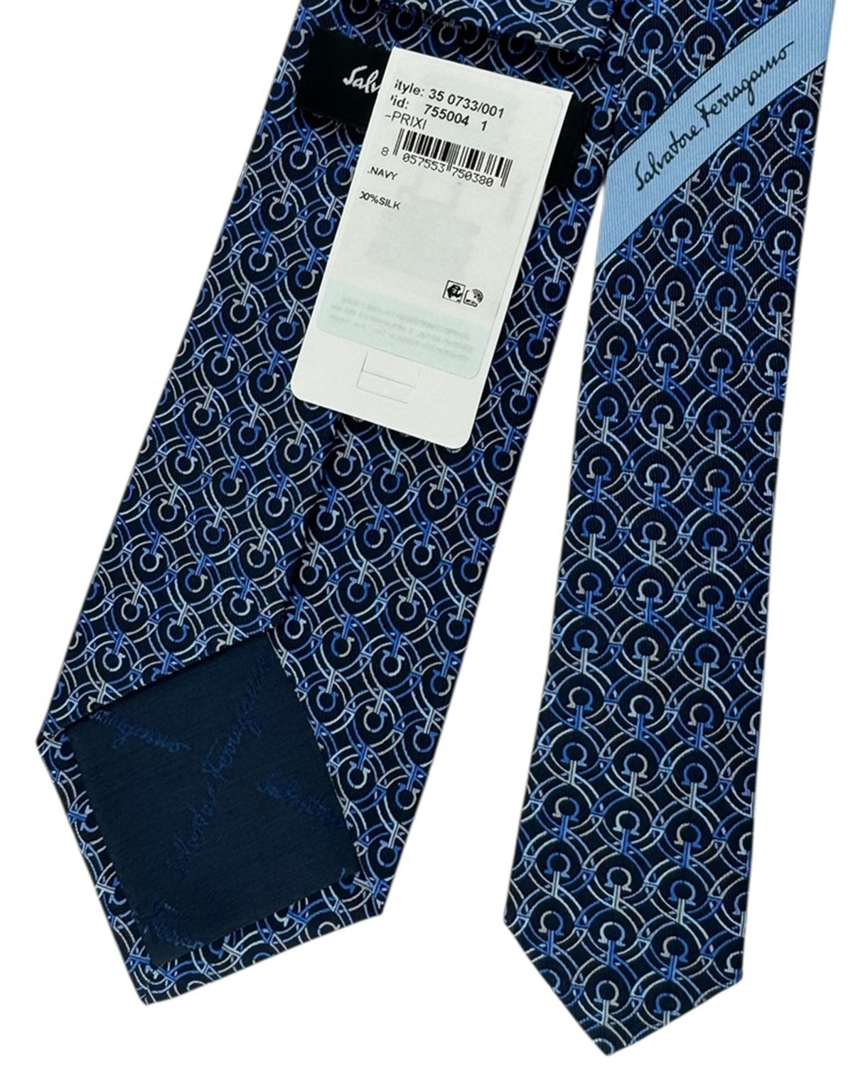 Salvatore Ferragamo Tie Navy Blue With Gancini And Circle Chain Pattern