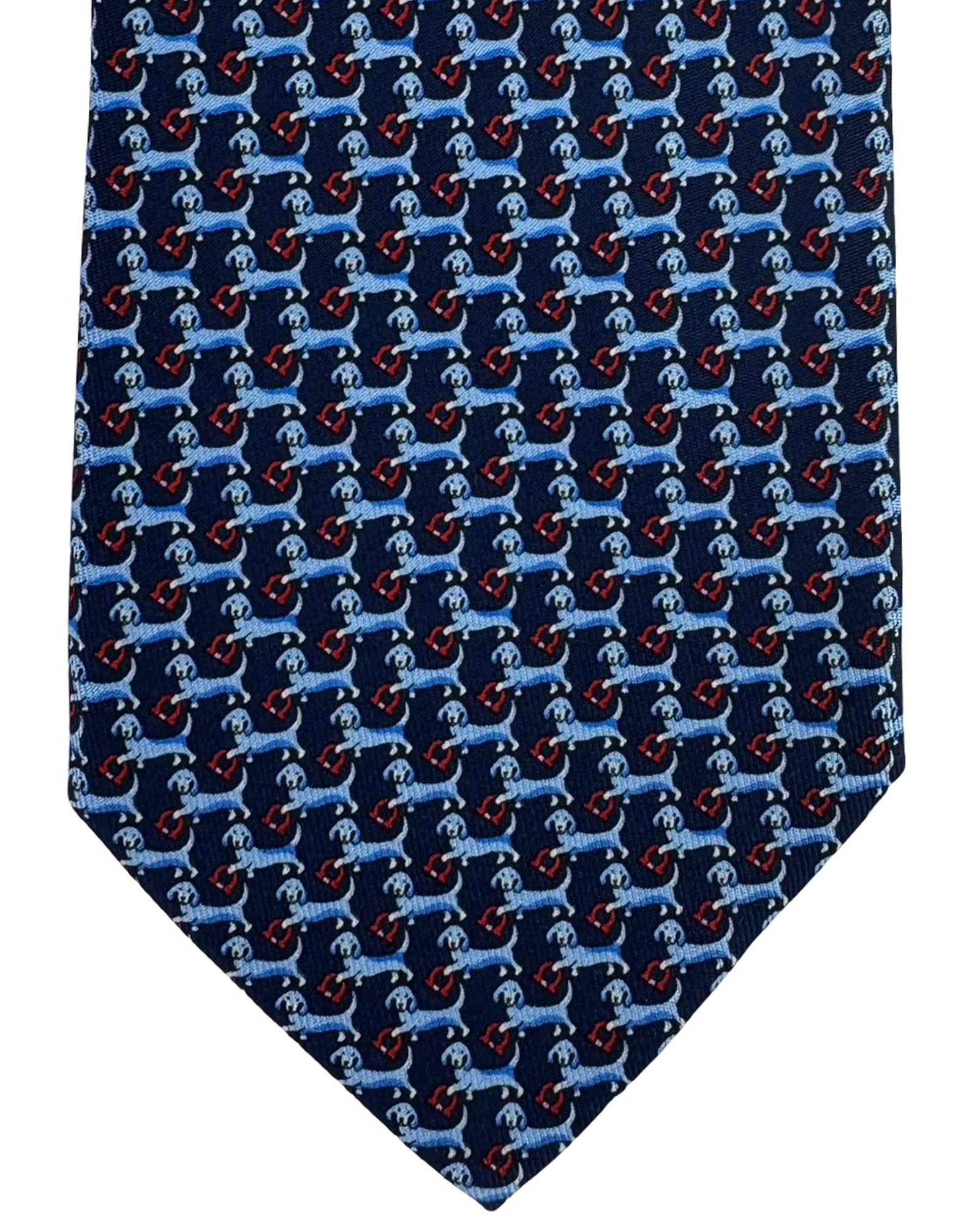 Salvatore Ferragamo Tie Navy Blue Dachshund Gancini Pattern- Novelty