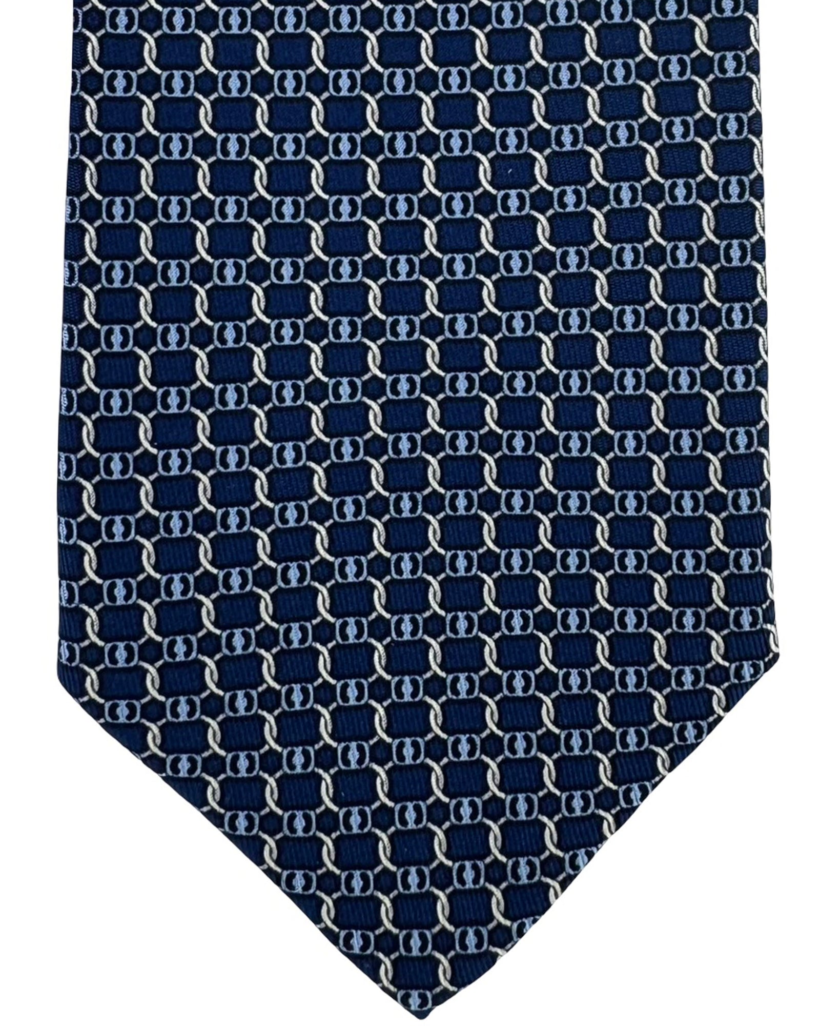 Salvatore Ferragamo Tie Navy Blue Gancini Chain Pattern