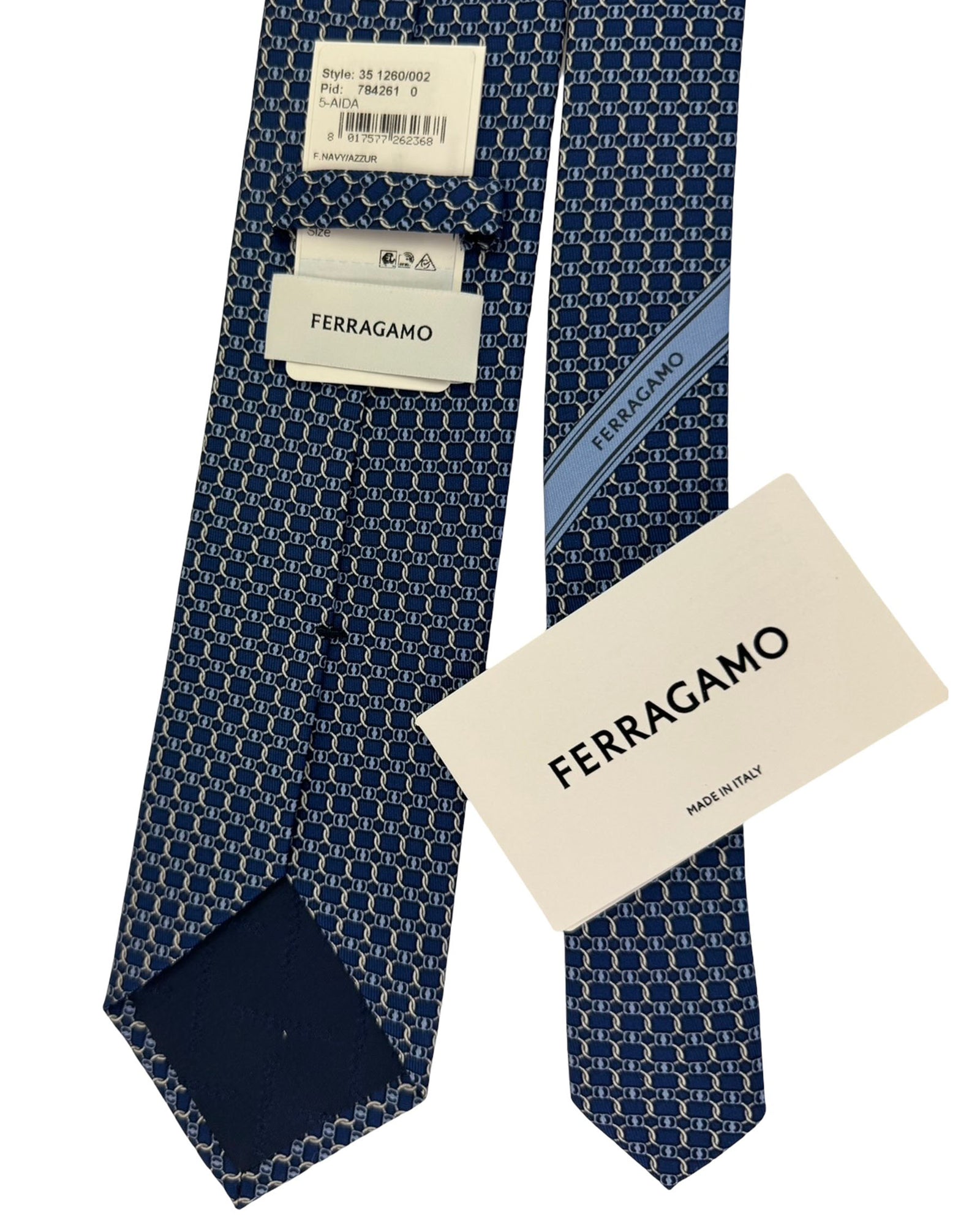 Salvatore Ferragamo Tie Navy Blue Gancini Chain Pattern