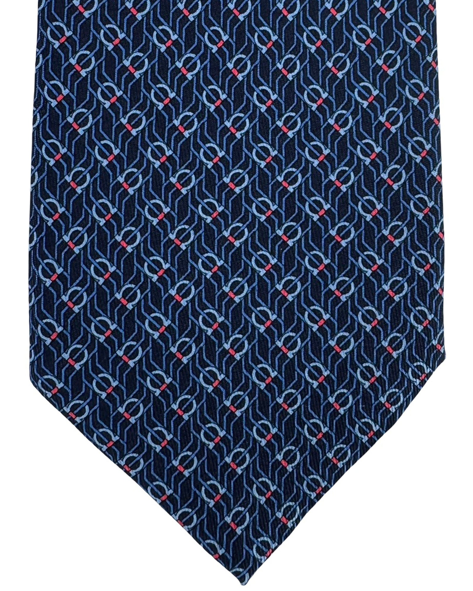 Salvatore Ferragamo Tie Navy Blue Red Gancini Pattern