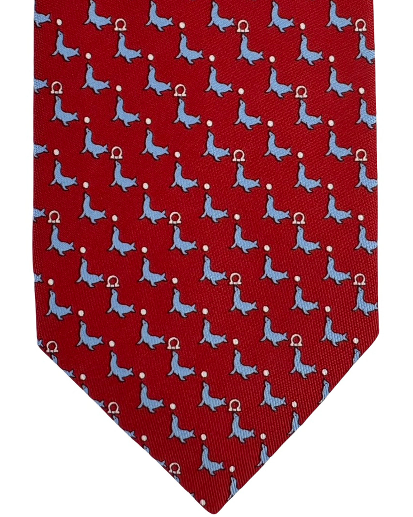 Salvatore Ferragamo Tie Red Blue Seal Gancini Pattern