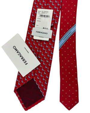 Salvatore Ferragamo Tie Red Blue Seal Gancini Pattern