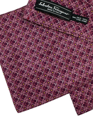 Salvatore Ferragamo Ascot Tie Bordeaux Pink Gancini Pattern