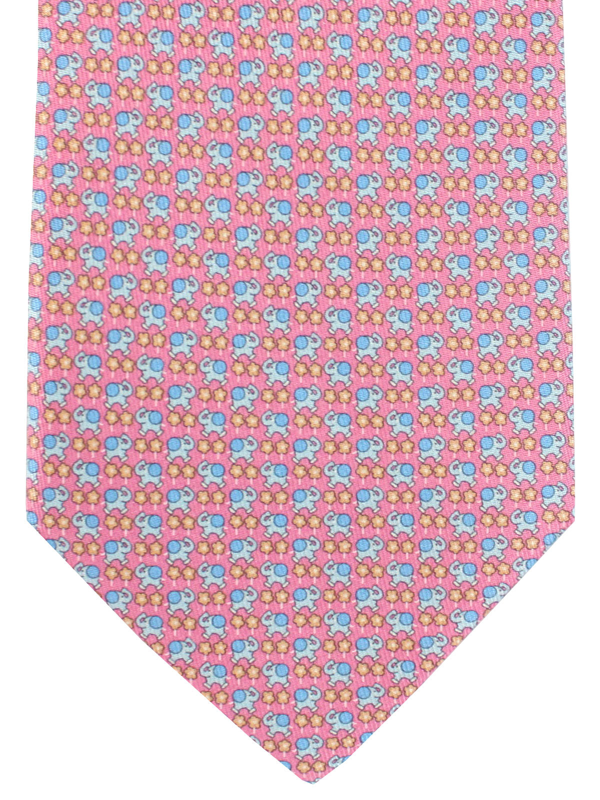 Salvatore Ferragamo Silk Tie Pink Blue Elephant Novelty