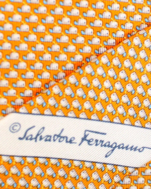 Salvatore Ferragamo Silk Tie Orange Whale Novelty