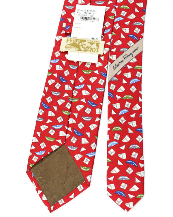 Salvatore Ferragamo Silk Tie Red Origami Paper Boat Novelty FINAL
